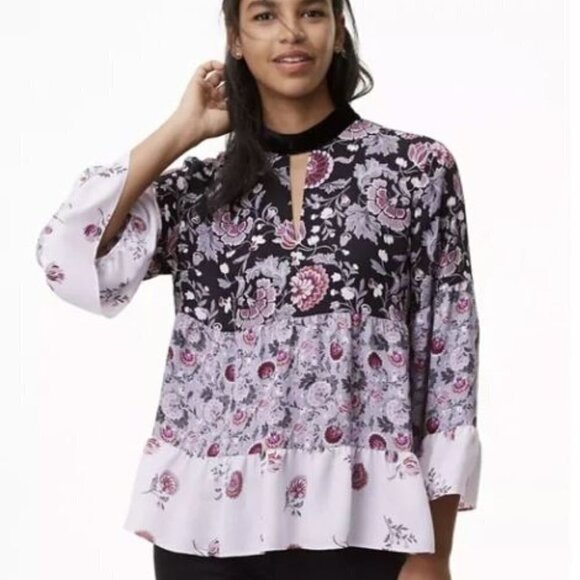 LOFT Keyhole Blouse with Velvet Collar - Picture 1 of 7